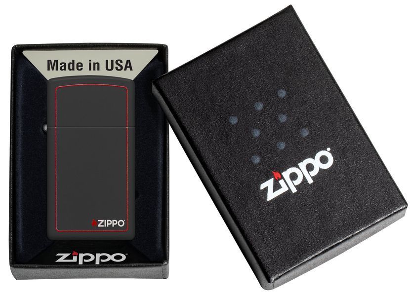 Запальничка Zippo Slim Black Matte with Red Border 1618ZB фото